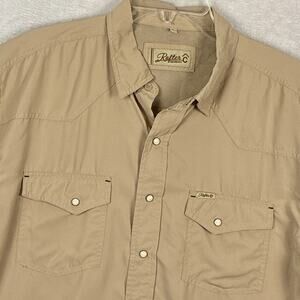 Rafter C Outdoors Camp Shirt Mens L Khaki  Pearl Snap Western Cowboy Performance